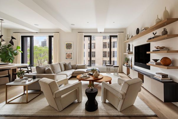 Dining room, Interior, Living room, Pendant Lights, Recessed Lighting, Wood Texture Flooring
