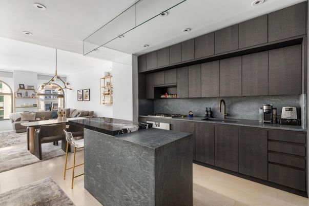 Dining room, Interior, Kitchen, Living room, Pendant Lights, Recessed Lighting, Stainless Steel Appliances, Wood Texture Flooring