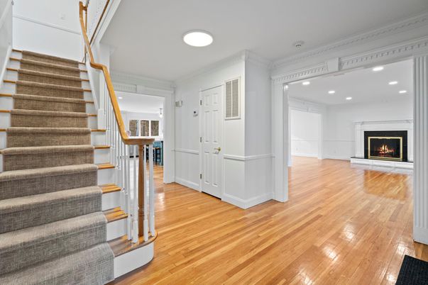 Fireplace, Interior, Recessed Lighting, Wood Texture Flooring