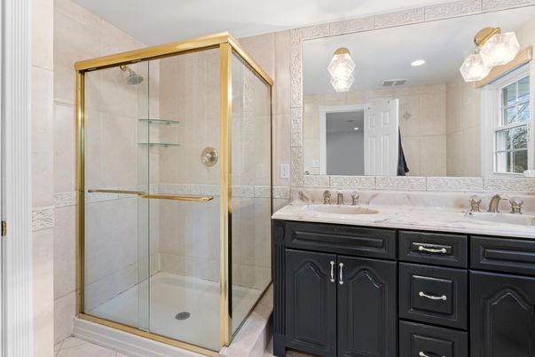 Bathroom, Dual Sink Vanities, Glass Shower, Interior, Recessed Lighting