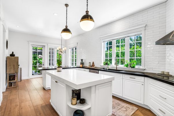 Interior, Kitchen, Pendant Lights, Recessed Lighting, Wood Texture Flooring