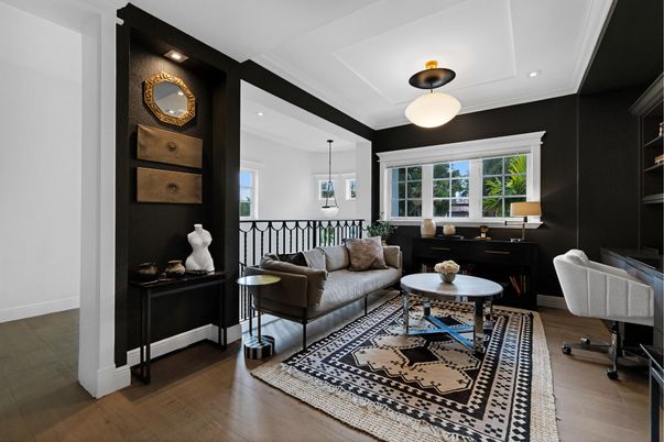 Interior, Living room, Pendant Lights, Recessed Lighting, Wood Texture Flooring