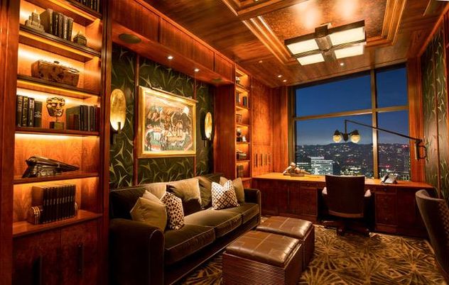 Home Office, Interior, Recessed Lighting, Wooden Ceilings, Wooden Walls