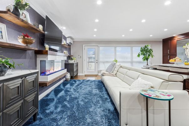 Fireplace, Interior, Kitchen, Living room, Recessed Lighting