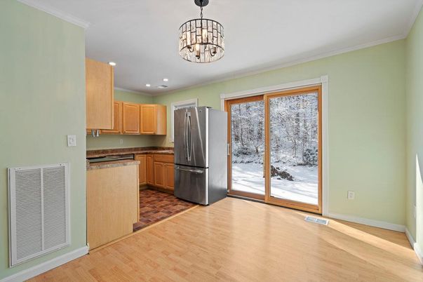 Chandelier, Interior, Kitchen, Pendant Lights, Recessed Lighting, Wood Texture Flooring