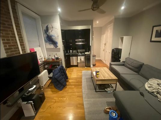Interior, Kitchen, Living room, Recessed Lighting, Stainless Steel Appliances, Wood Texture Flooring