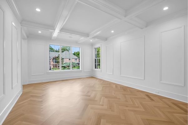 Empty room, Interior, Recessed Lighting, Wood Texture Flooring