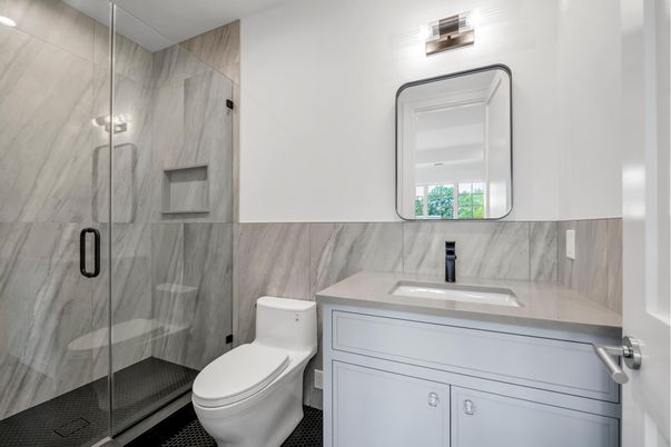 Bathroom, Glass Shower, Interior, Marble Walls