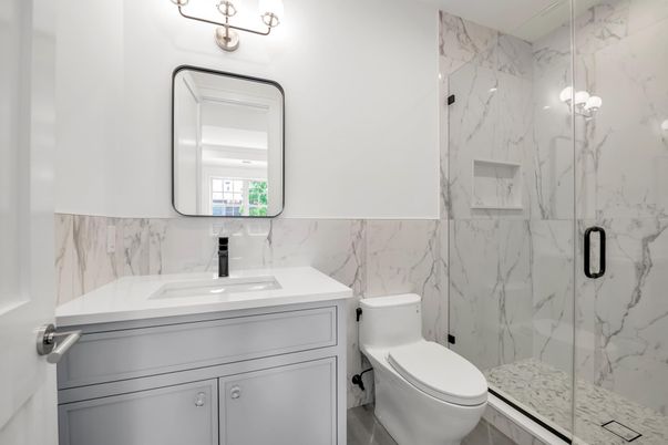 Bathroom, Glass Shower, Interior, Marble Walls