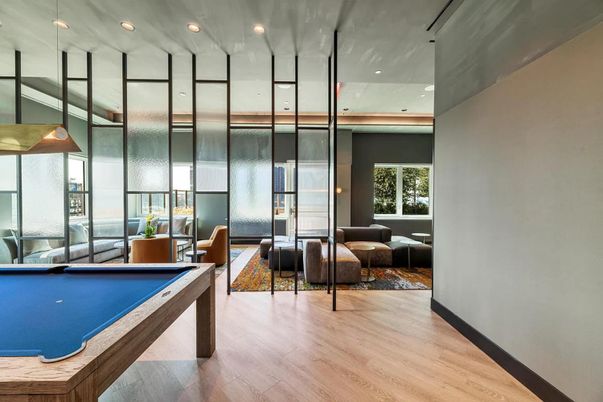 Billiard Table, Game Room, Interior, Living room, Recessed Lighting, Wood Texture Flooring