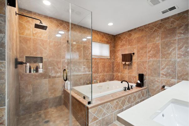 Bathroom, Glass Shower, Interior, Recessed Lighting