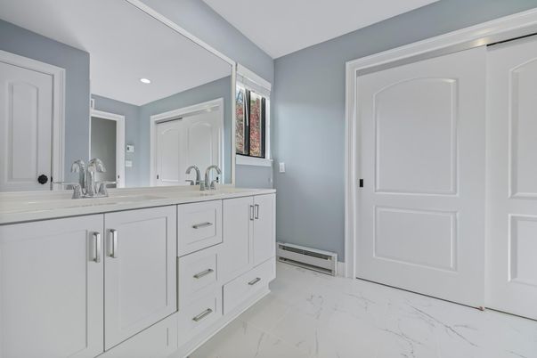 Bathroom, Dual Sink Vanities, Interior, Marble, Recessed Lighting
