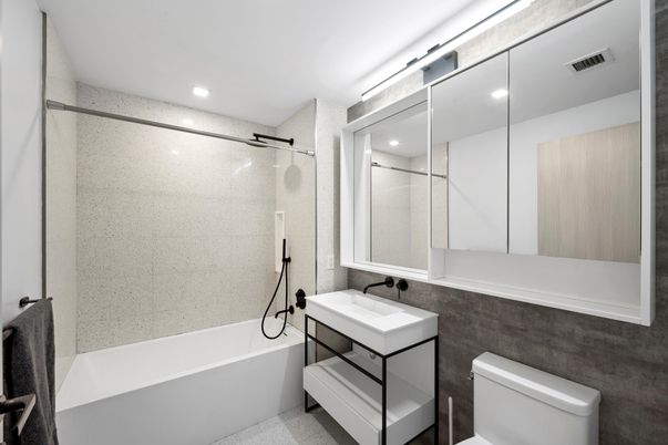 Bathroom, Free Standing Baths, Glass Shower, Interior, Recessed Lighting