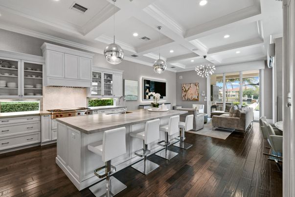 Interior, Kitchen, Living room, Pendant Lights, Recessed Lighting, Wood Texture Flooring