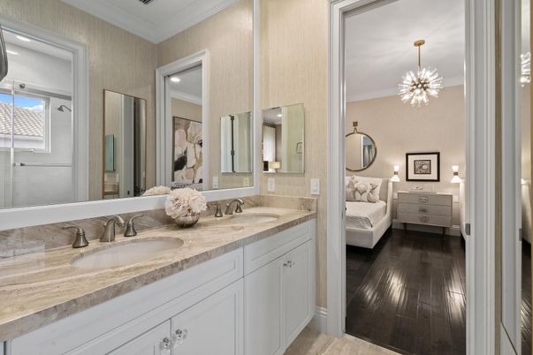Bathroom, Bedroom, Dual Sink Vanities, Interior, Pendant Lights, Wood Texture Flooring