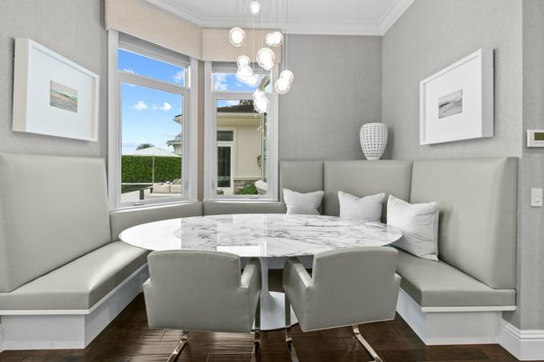 Dining room, Interior, Pendant Lights, Wood Texture Flooring