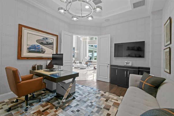 Home Office, Interior, Pendant Lights, Wood Texture Flooring