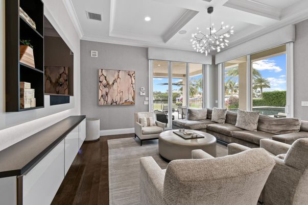 Interior, Living room, Pendant Lights, Recessed Lighting, Wood Texture Flooring