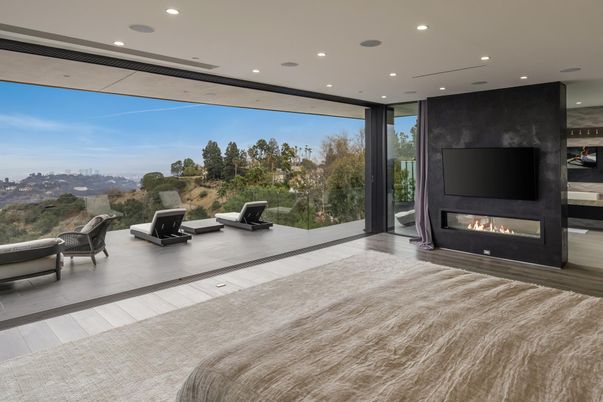 Fireplace, Interior, Recessed Lighting, Wood Texture Flooring
