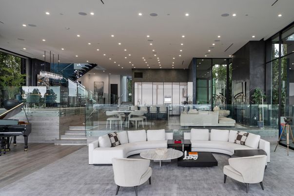 Chandelier, Dining room, Interior, Living room, Pendant Lights, Piano, Recessed Lighting, Wood Texture Flooring