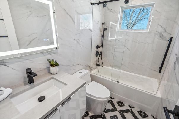Bathroom, Glass Shower, Interior, Marble Walls