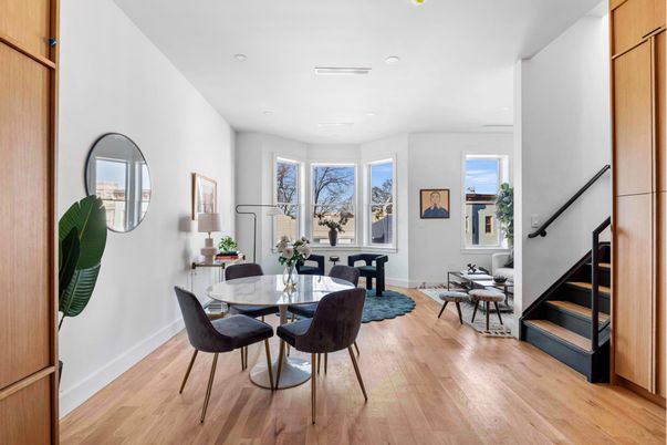 Dining room, Interior, Recessed Lighting, Wood Texture Flooring