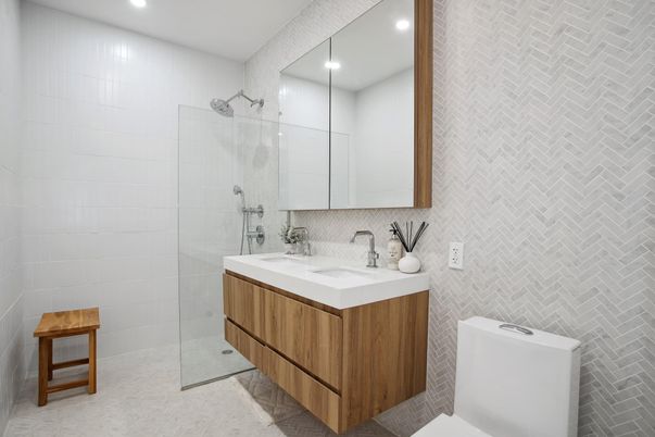 Bathroom, Glass Shower, Interior, Recessed Lighting