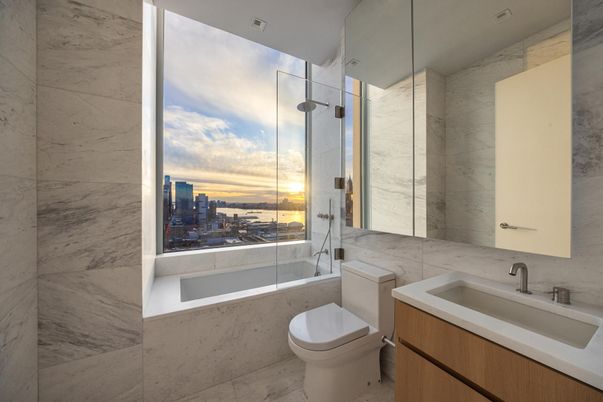 Bathroom, Glass Shower, Interior, Marble Walls