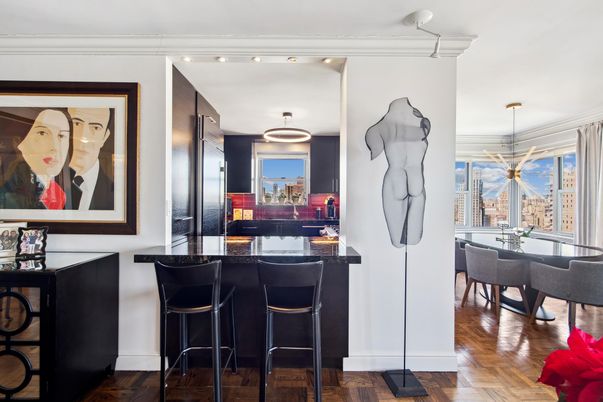 Dining room, Interior, Pendant Lights, Recessed Lighting, Wood Texture Flooring