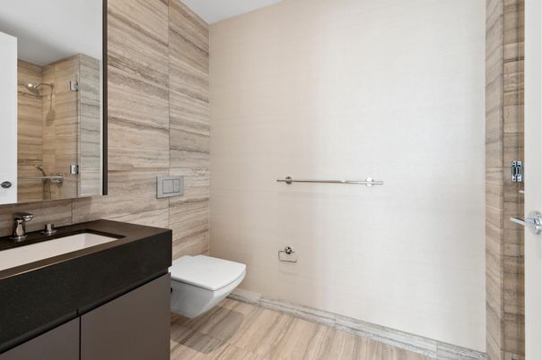 Bathroom, Glass Shower, Interior, Wood Texture Flooring