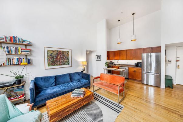 Interior, Kitchen, Living room, Pendant Lights, Stainless Steel Appliances, Wood Texture Flooring