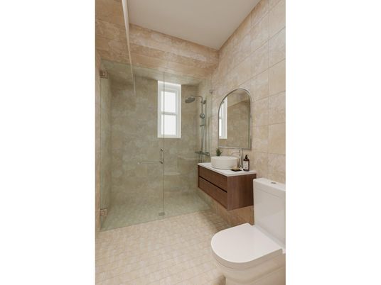 Bathroom, Glass Shower, Interior, Stone Walls