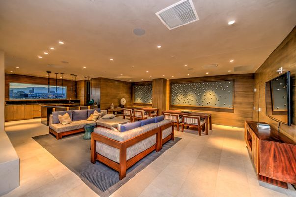 Dining room, Interior, Living room, Pendant Lights, Recessed Lighting, Wooden Walls