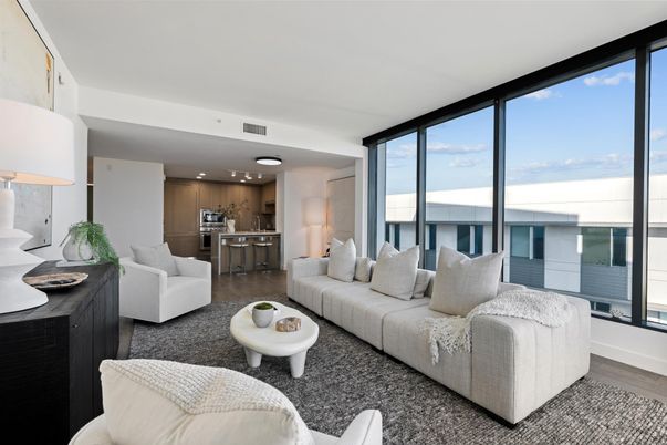 Interior, Kitchen, Living room, Recessed Lighting, Stainless Steel Appliances, Wood Texture Flooring