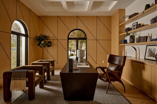 Home Office, Interior, Recessed Lighting, Wood Texture Flooring