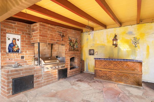 Exterior, Fireplace, Stone Walls, Wooden Beams