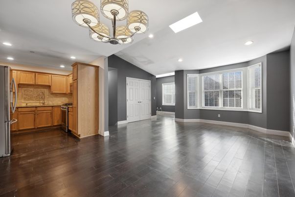 Chandelier, Interior, Kitchen, Recessed Lighting, Wood Texture Flooring