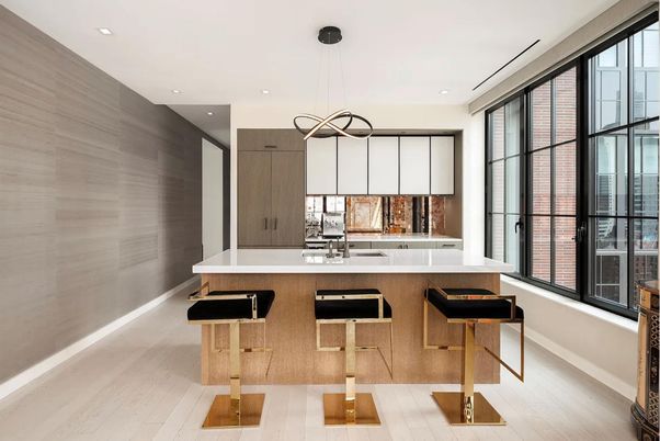 Interior, Kitchen, Pendant Lights, Recessed Lighting, Wood Texture Flooring