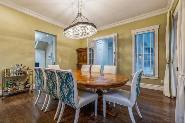 Dining room, Interior, Pendant Lights, Wood Texture Flooring