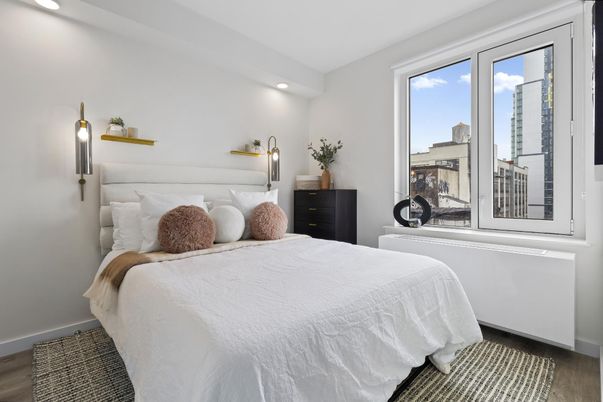 Bedroom, Interior, Recessed Lighting, Wood Texture Flooring