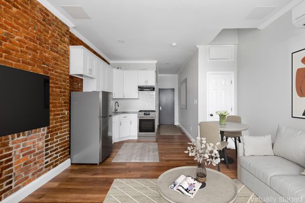Dining room, Interior, Kitchen, Stainless Steel Appliances, Stone Walls, Wood Texture Flooring