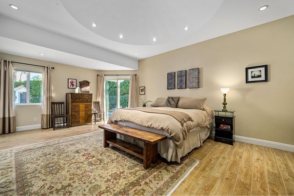 Bedroom, Interior, Recessed Lighting, Wood Texture Flooring