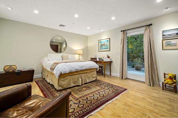 Bedroom, Interior, Recessed Lighting, Wood Texture Flooring