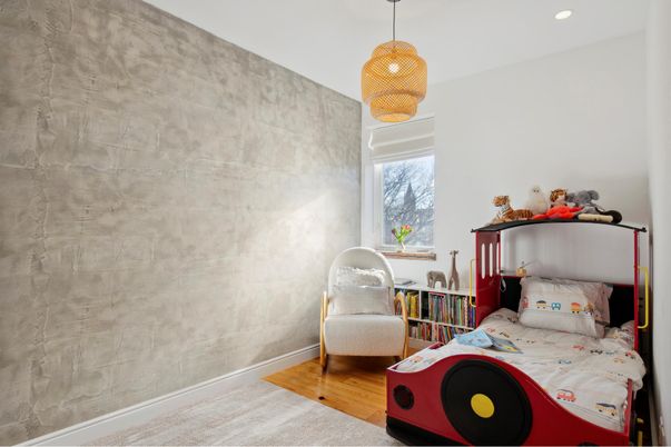 Bedroom, Interior, Pendant Lights, Recessed Lighting, Wood Texture Flooring