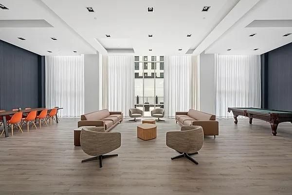 Billiard Table, Game Room, Interior, Living room, Pendant Lights, Recessed Lighting, Wood Texture Flooring