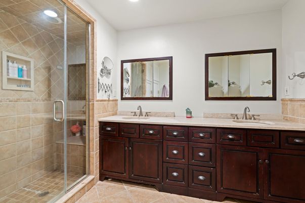 Bathroom, Dual Sink Vanities, Glass Shower, Interior, Recessed Lighting