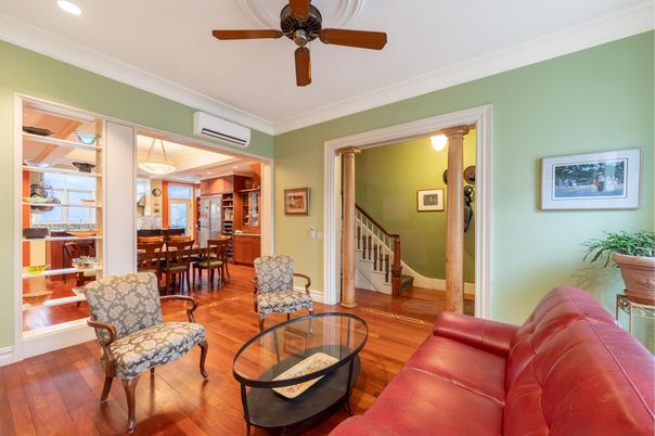 Dining room, Interior, Living room, Pendant Lights, Recessed Lighting, Wood Texture Flooring
