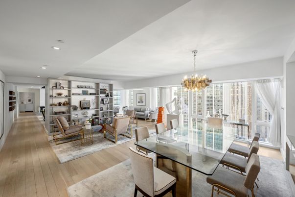 Chandelier, Dining room, Interior, Living room, Recessed Lighting, Wood Texture Flooring