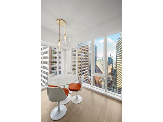 Dining room, Interior, Pendant Lights, Wood Texture Flooring