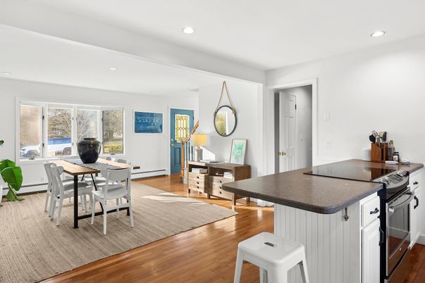 Dining room, Interior, Recessed Lighting, Wood Texture Flooring